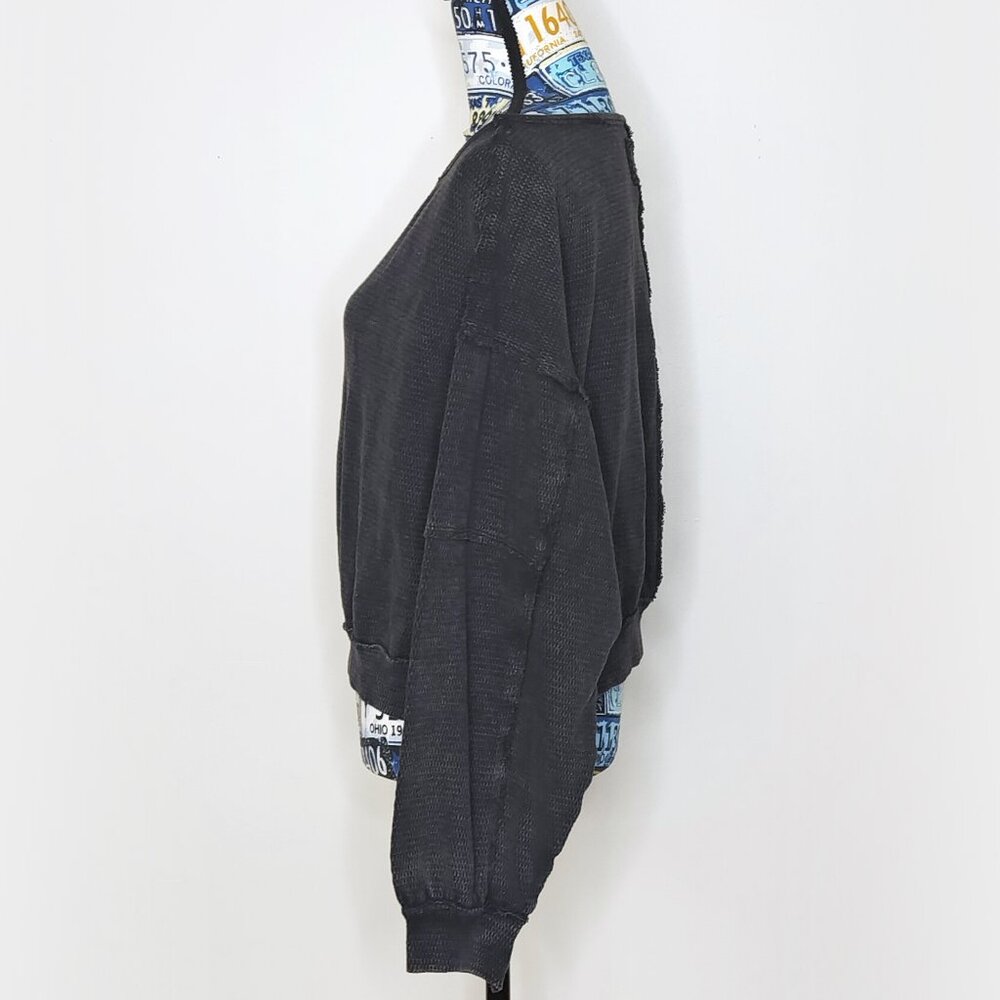 FREE PEOPLE Ife Pullover Sweater Thermal Textured Waffle Knit Crop Exposed Seams - Picture 11 of 16